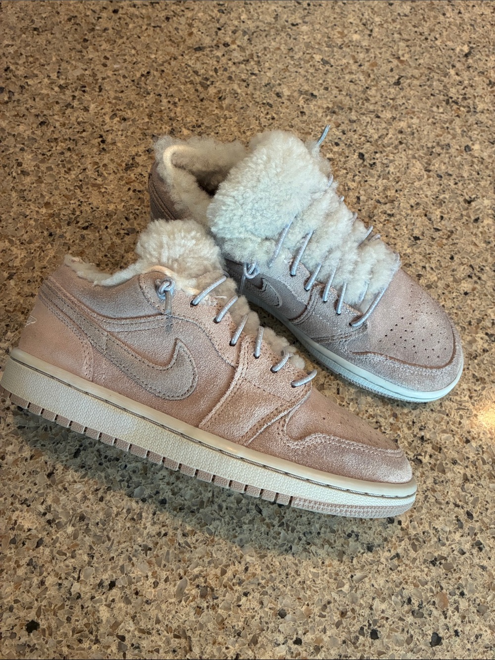 Size 5.5 Y Nike Air Jordan 1 Low “Sherpa Fleece” Grey DO0750-002